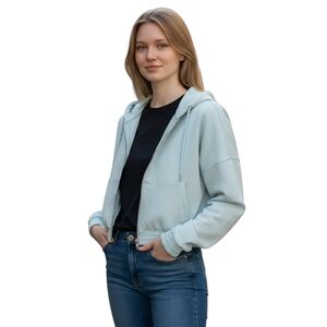 Divided Hooded Crop Hoodie Women XL Baby Blue Long Sleeve Drawstring